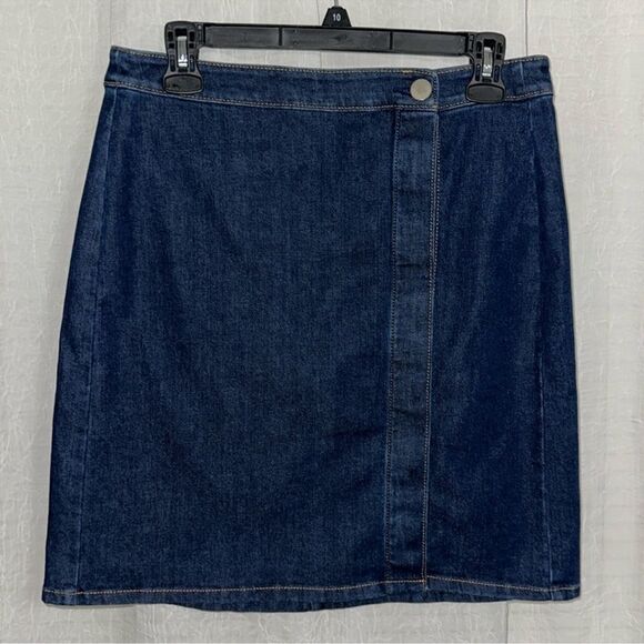 LOFT 4 Blue Denim Left Side Button Front Pencil Skirt - Picture 1 of 9